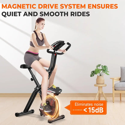 Bike, Foldable Fitness Bike Machine, Upright Indoor Cycling Bike, Magnetic X-Bike with 10-Level Adjustable Resistance f