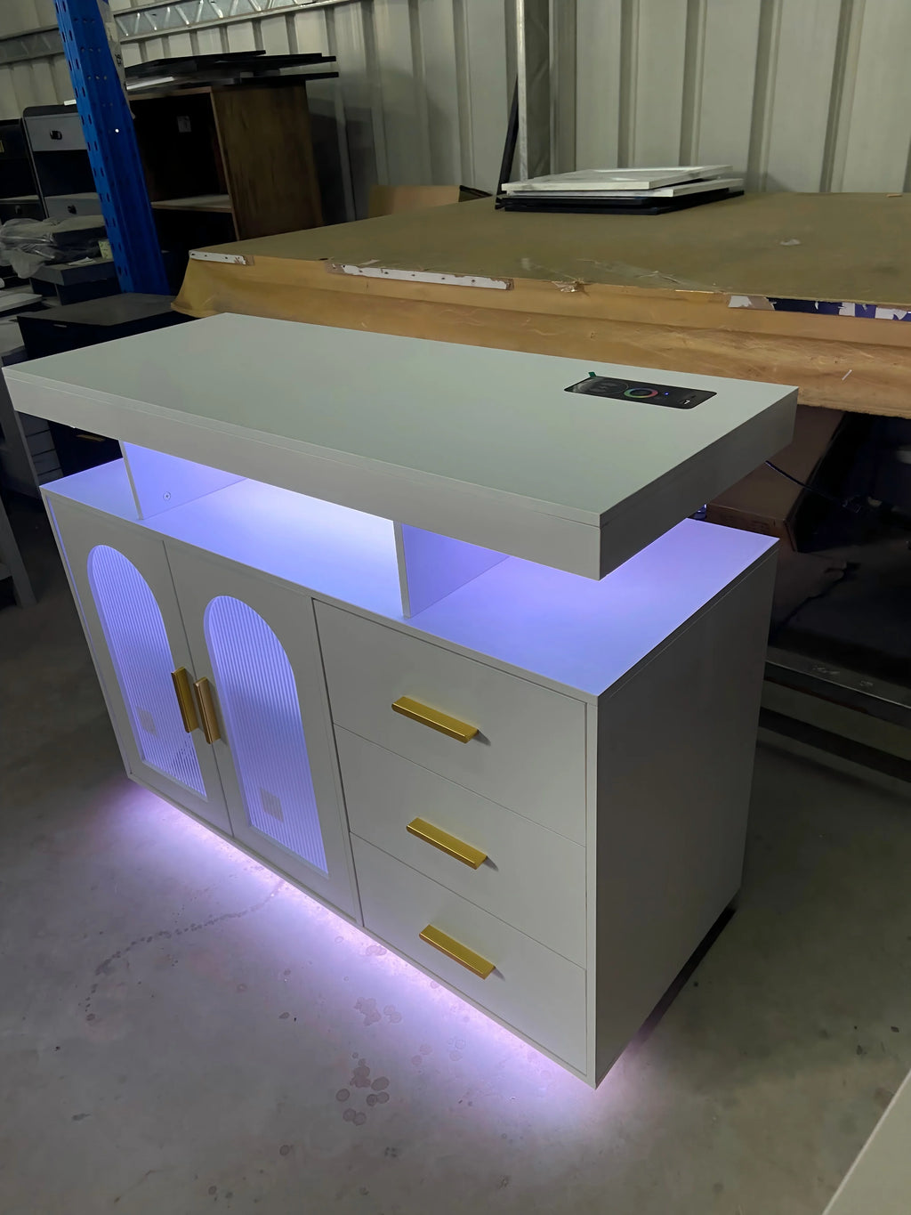 LED Buffet Cabinet 40”W with Wireless Charging Station,Auto Sensor RGB 20-Color Dimmable Sideboard