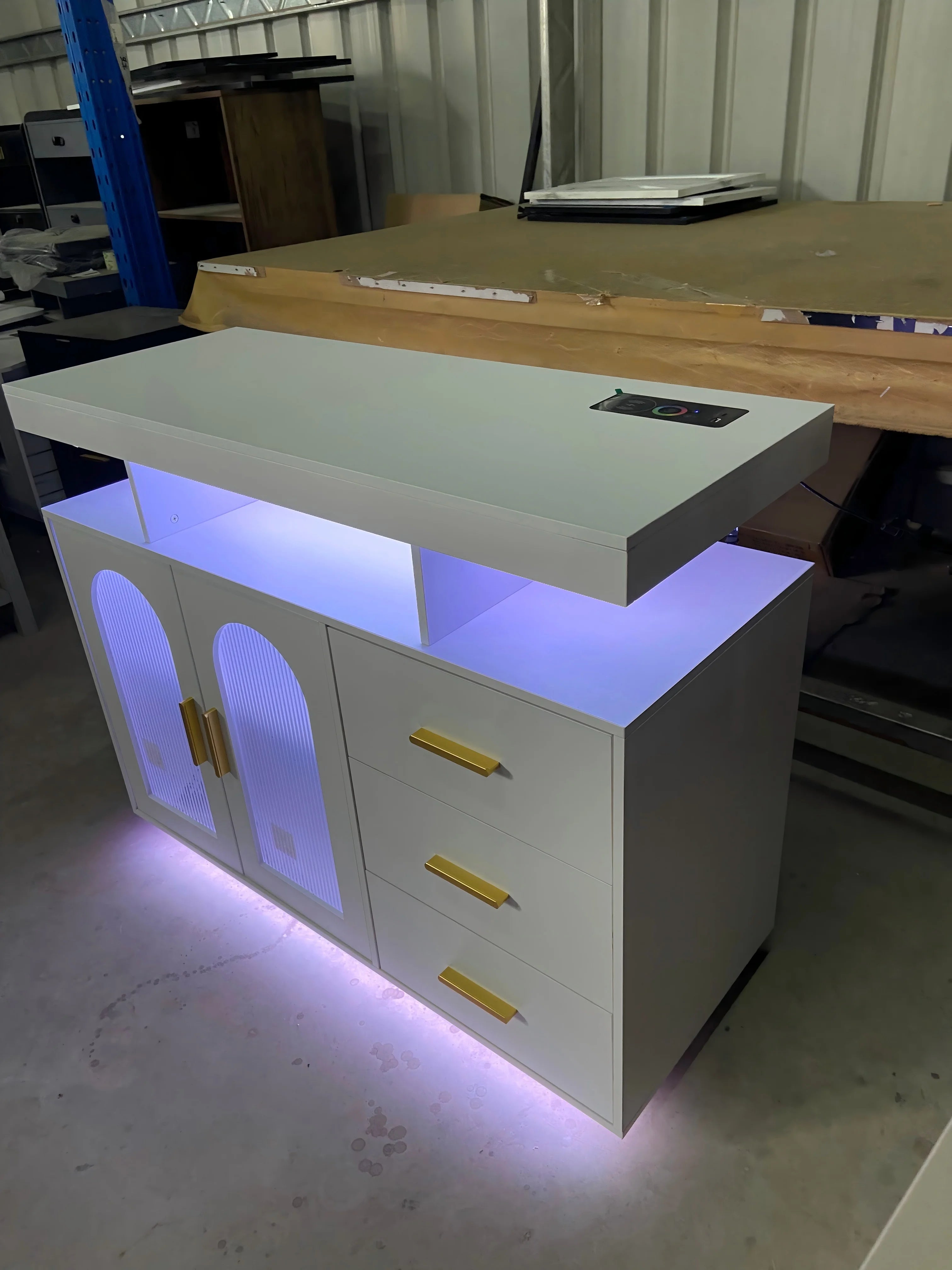 LED Buffet Cabinet 40”W with Wireless Charging Station,Auto Sensor RGB 20-Color Dimmable Sideboard