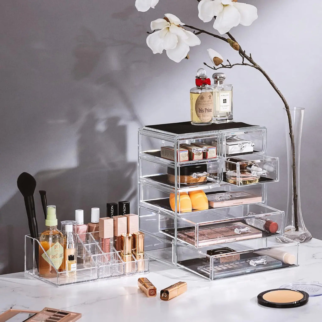 Clear Cosmetic Makeup Organizer - Make Up & Jewelry Storage,Case & Display - Spacious Design - Great Holder for Dresser,Bathroom