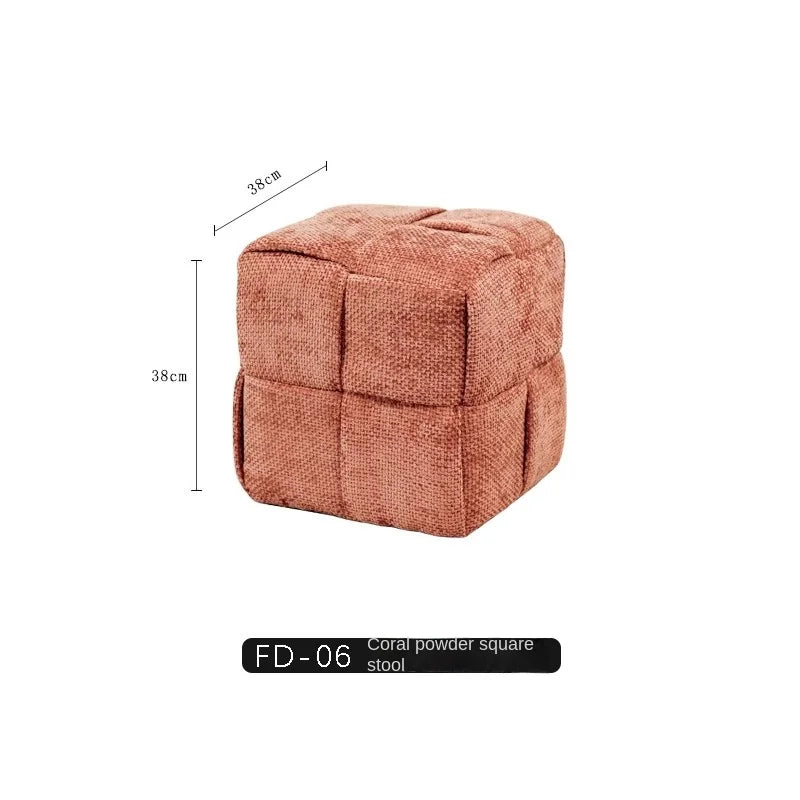 MOMO Chenille Mesh Red Woven Bench Short Stool Shoe Changing Stool Living Room Sofa Stool Household Small Stools