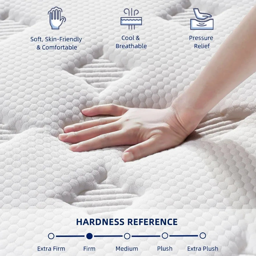 Queen Hybrid 14”H Firm Mattress in A Box with Gel Memory Foam and Pocket Springs Zone Pressure Relief