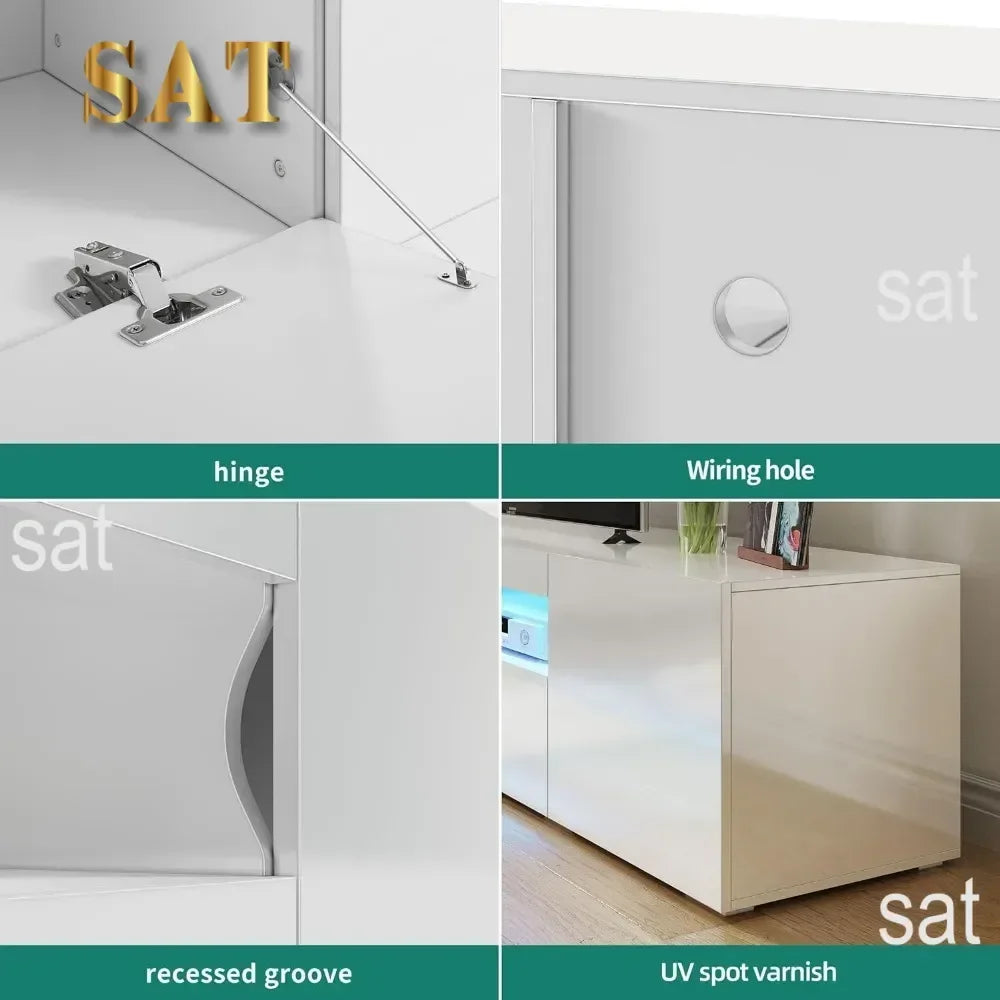 Modern LED Entertainment Center with Large Storage Drawers, High Gloss Front Wood TV Cabinet Media Console