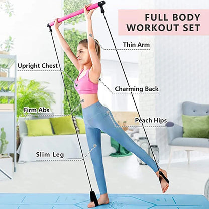 Portable Yoga Pilates Bar Stick with Resistance Band Home Gym Muscle Toning Bar Fitness Stretching Sports Body Workout Exercise