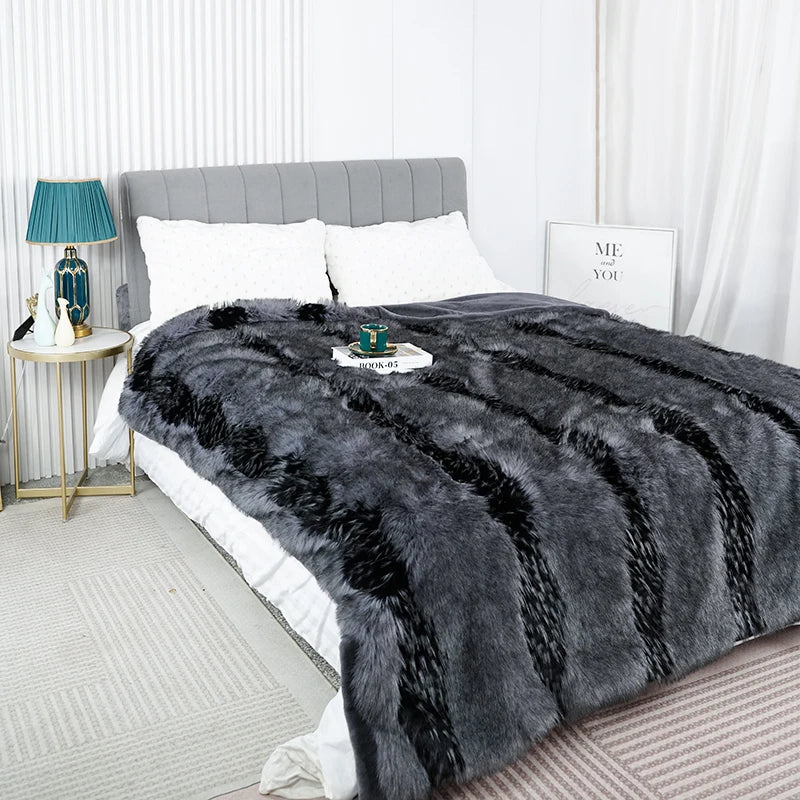 Luxury Faux Fur Fluffy No Hair Loss Blankets for Beds Sofa Cover Living Room Bedroom Natural Soft  High-end Decorative Blanket