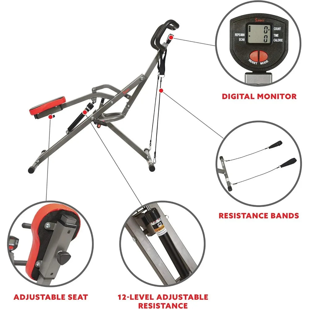 Row-N-Ride PRO, Full Body Combo Fitness Machine w/Resistance Bands, Easy Setup & Foldable for Rower, Glute & Leg Cardio