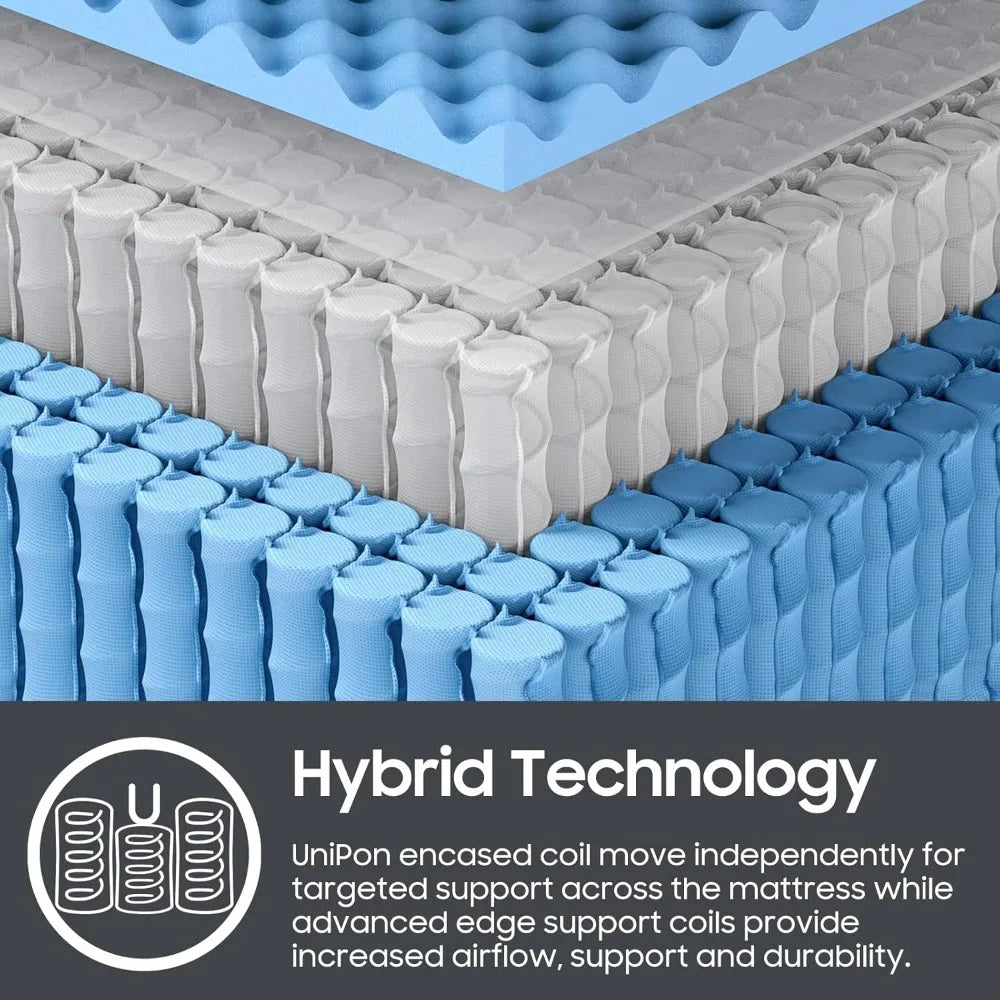 Queen 12” Hybrid Mattress with Extra Back, Lumbar, Hip Support for Pressure Relief (Fiberglass Free)