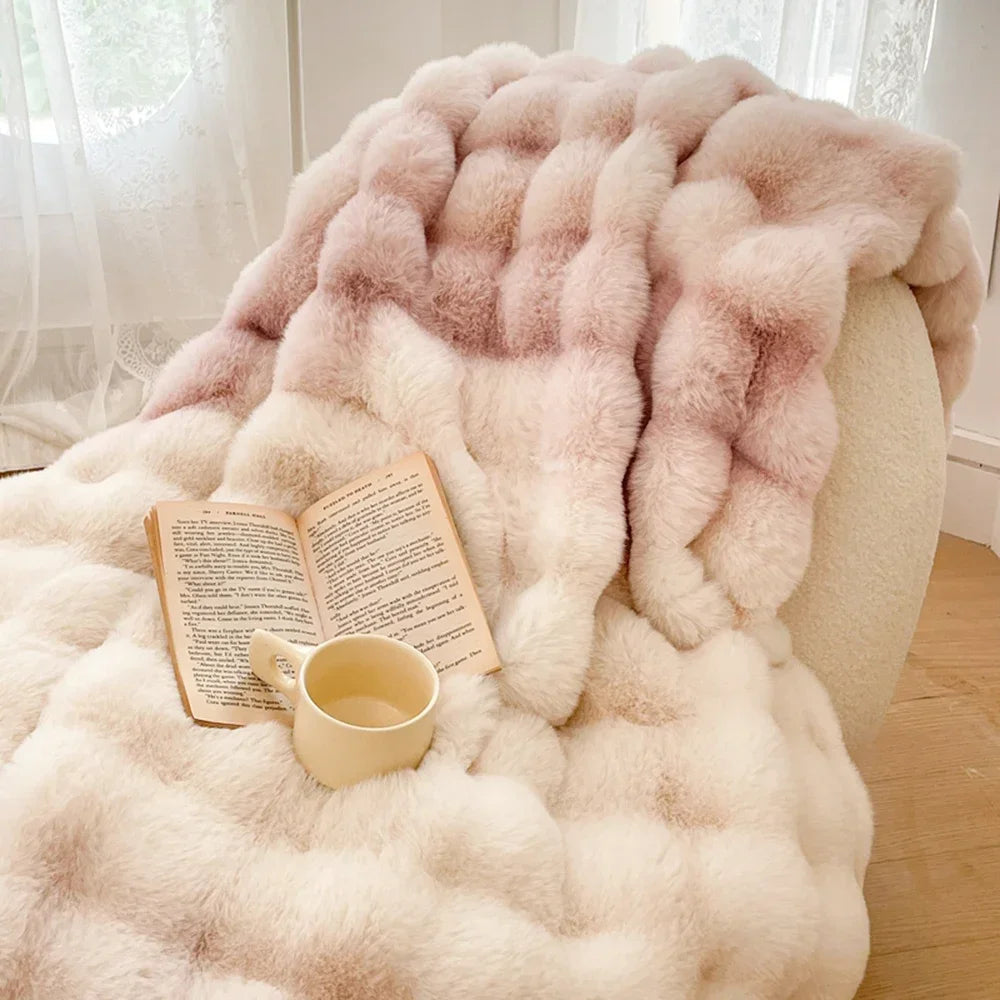 Faux fur thicken Blanket Double layer Bed blankets plush Bedspread on the bed sofa blanket stich throw blanket for living room
