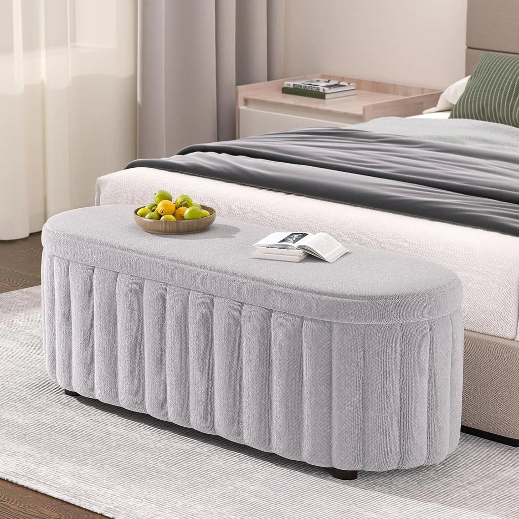 Storage Ottoman Bench Upholstered Bench & Ottoman with Larger Storage Space Bed Bench with Safety Hinge End of Bed Storage