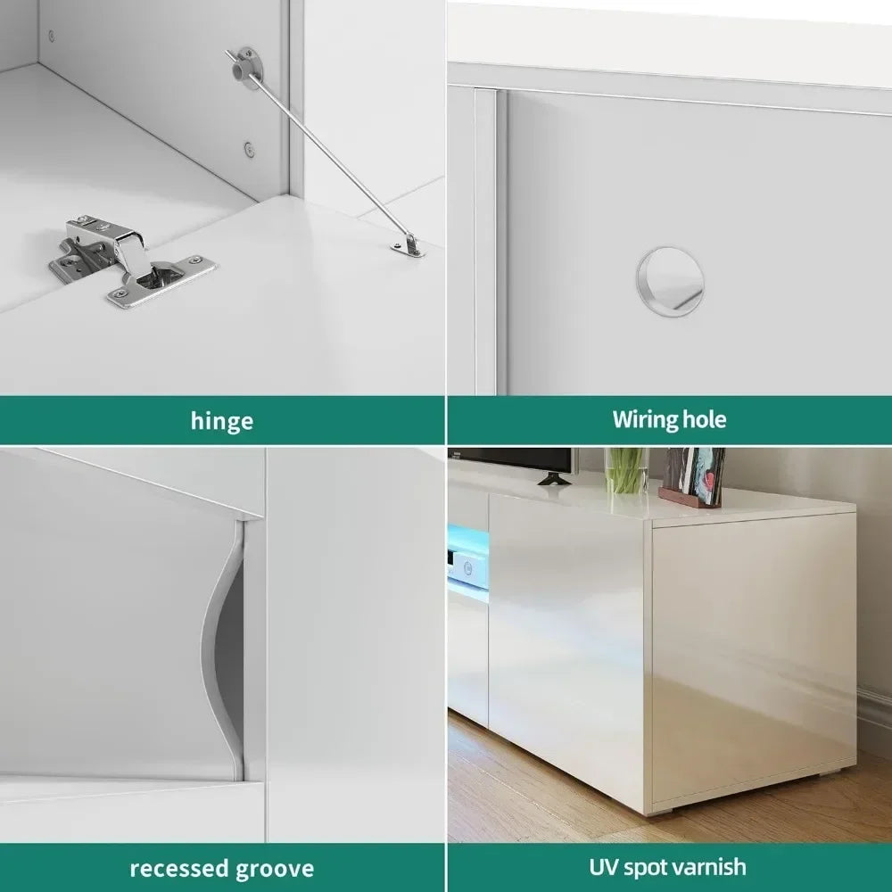 Modern LED Entertainment Center with Large Storage Drawers, High Gloss Front Wood TV Cabinet Media Console