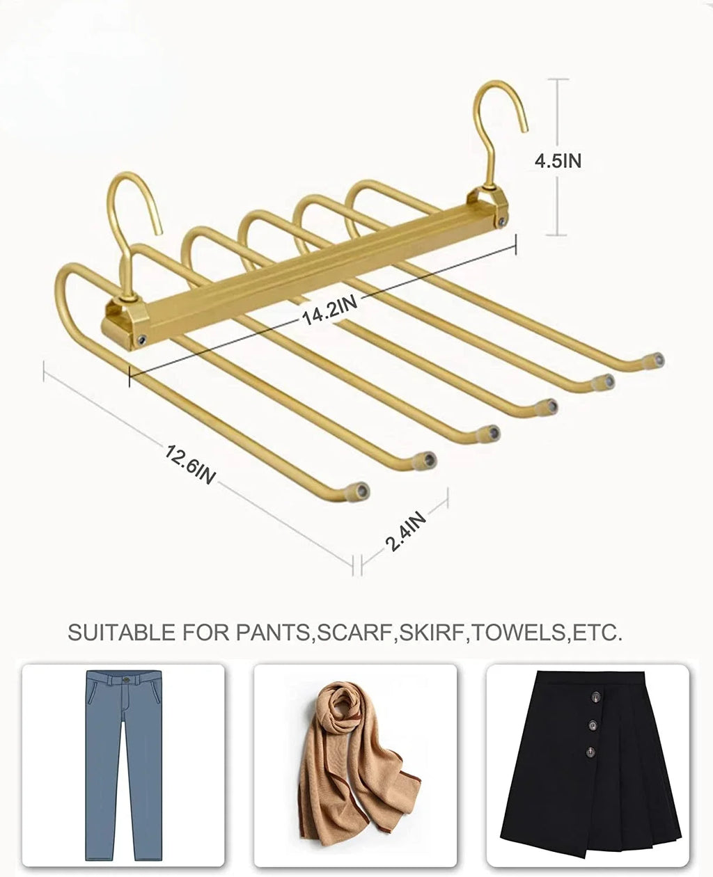6 Layers Aluminum Pants Hangers,Space Saving Jean Scarf Organizer,Multi-Functional Closet Heavy Rack for Slacks Jeans Trousers