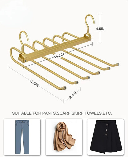 6 Layers Aluminum Pants Hangers,Space Saving Jean Scarf Organizer,Multi-Functional Closet Heavy Rack for Slacks Jeans Trousers