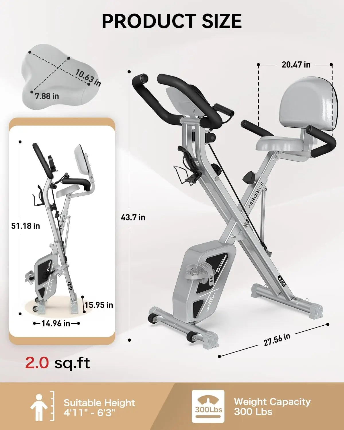 Folding Exercise Bike, Foldable Fitness Stationary Bike Machine, Upright Indoor Cycling Bike,