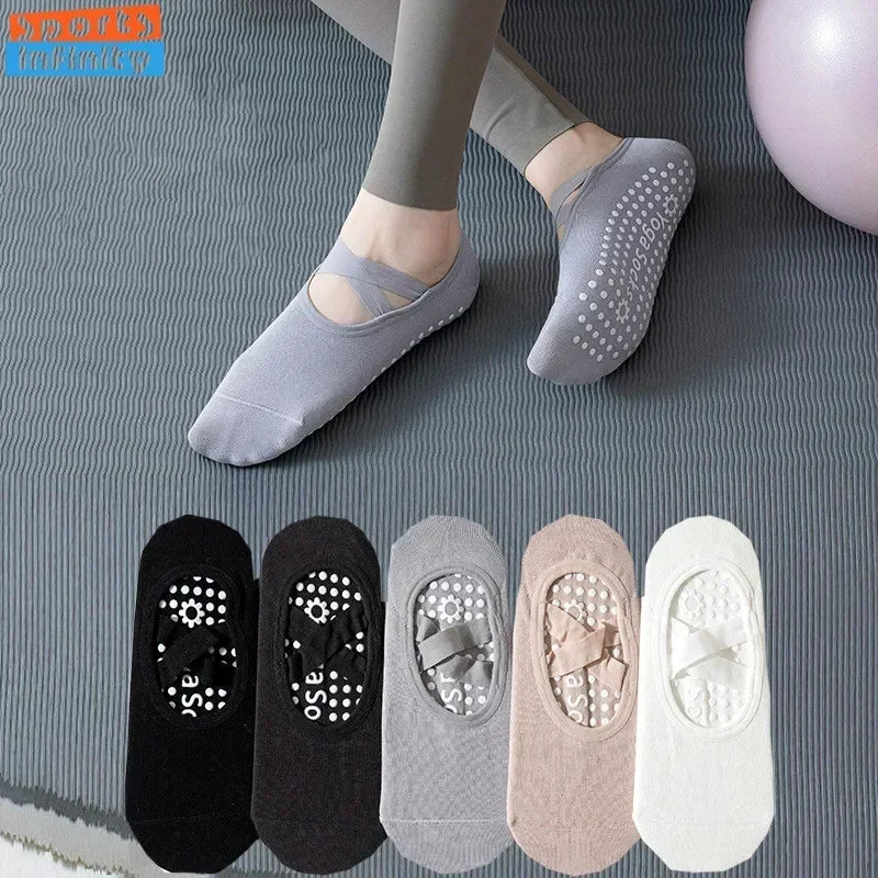 Thin Cotton Breathable Short Non-slip Cross Strap Yoga Socks Pilates Socks Indoor Fitness Dance Training Sports Floor Socks