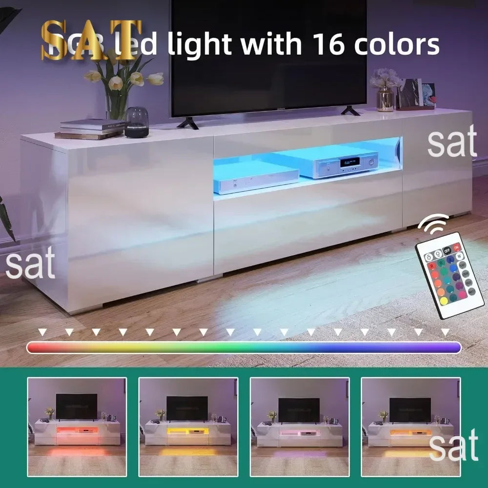 Modern LED Entertainment Center with Large Storage Drawers, High Gloss Front Wood TV Cabinet Media Console
