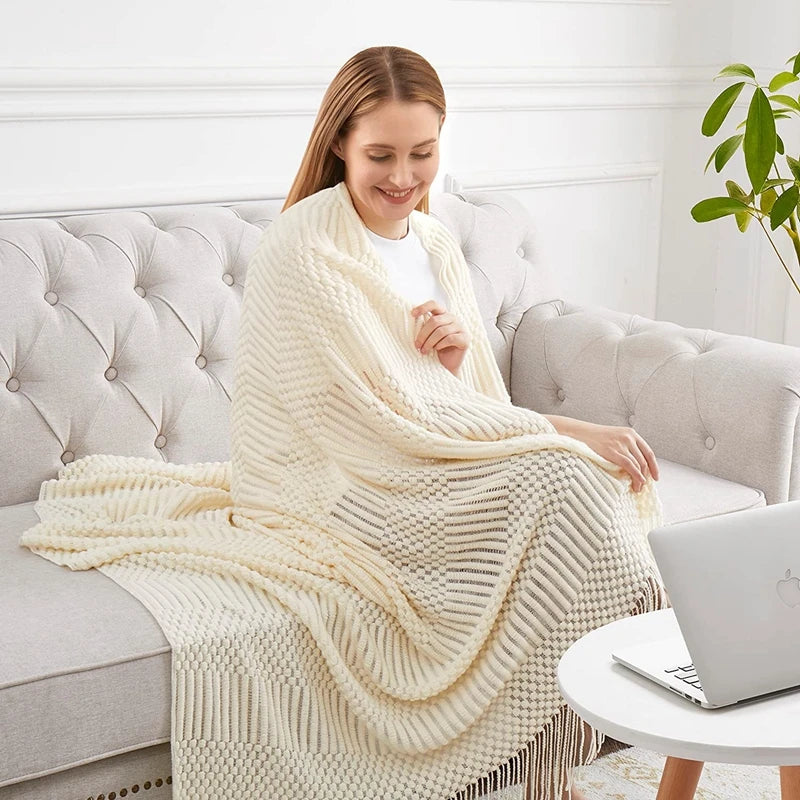 White Boho Throw Blanket