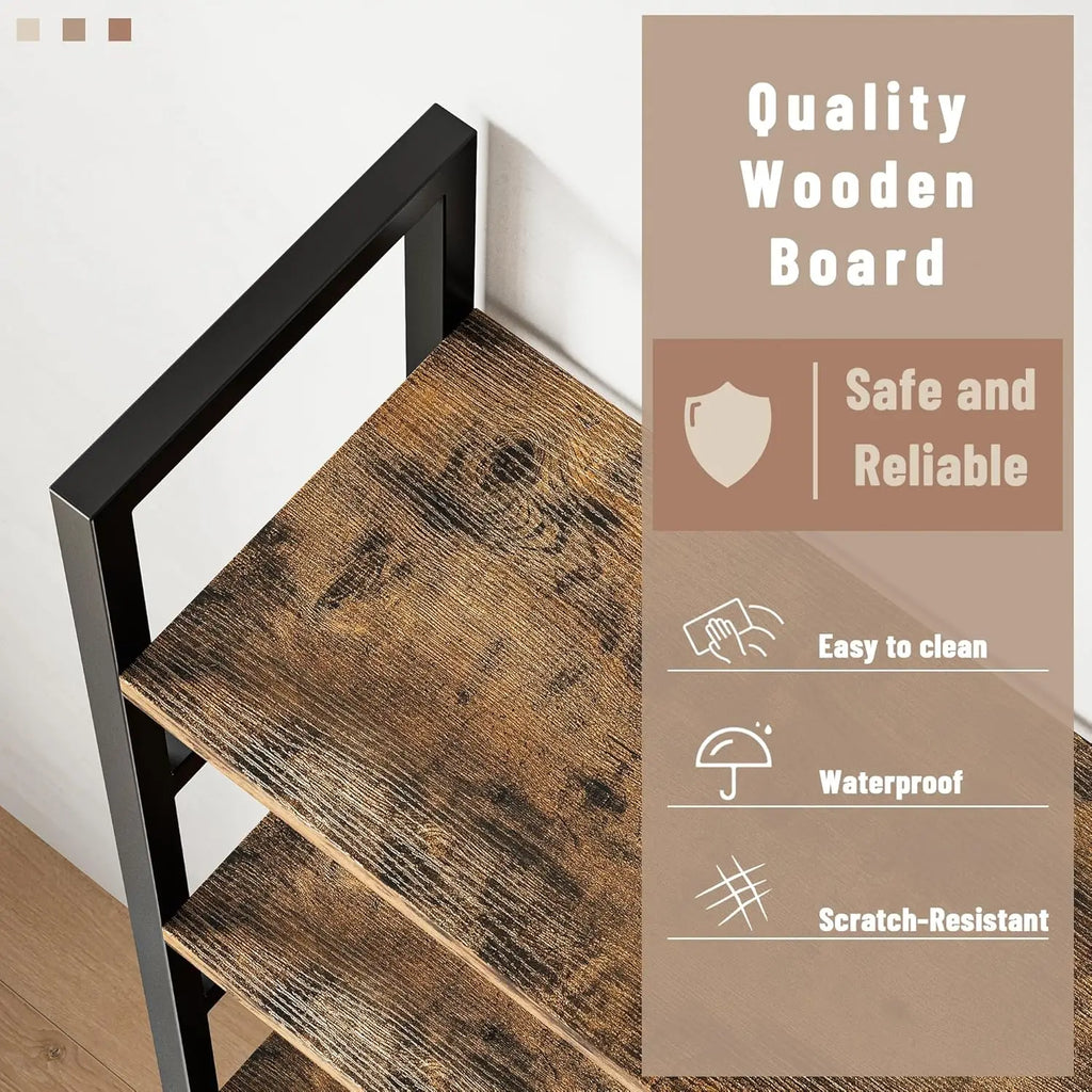 5 Tier Book Shelf, Large Wooden Bookcase with 17 Open Display Shelf, Modern Tree Bookshelf Metal Frame Tall Bookshelf Furniture