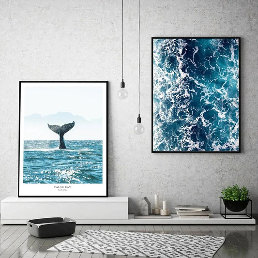 Scandinavian Minimalist Wall Art Blue Whale Tail Sea HD Canvas Painting Poster Prints Home Bedroom Living Room Decoration