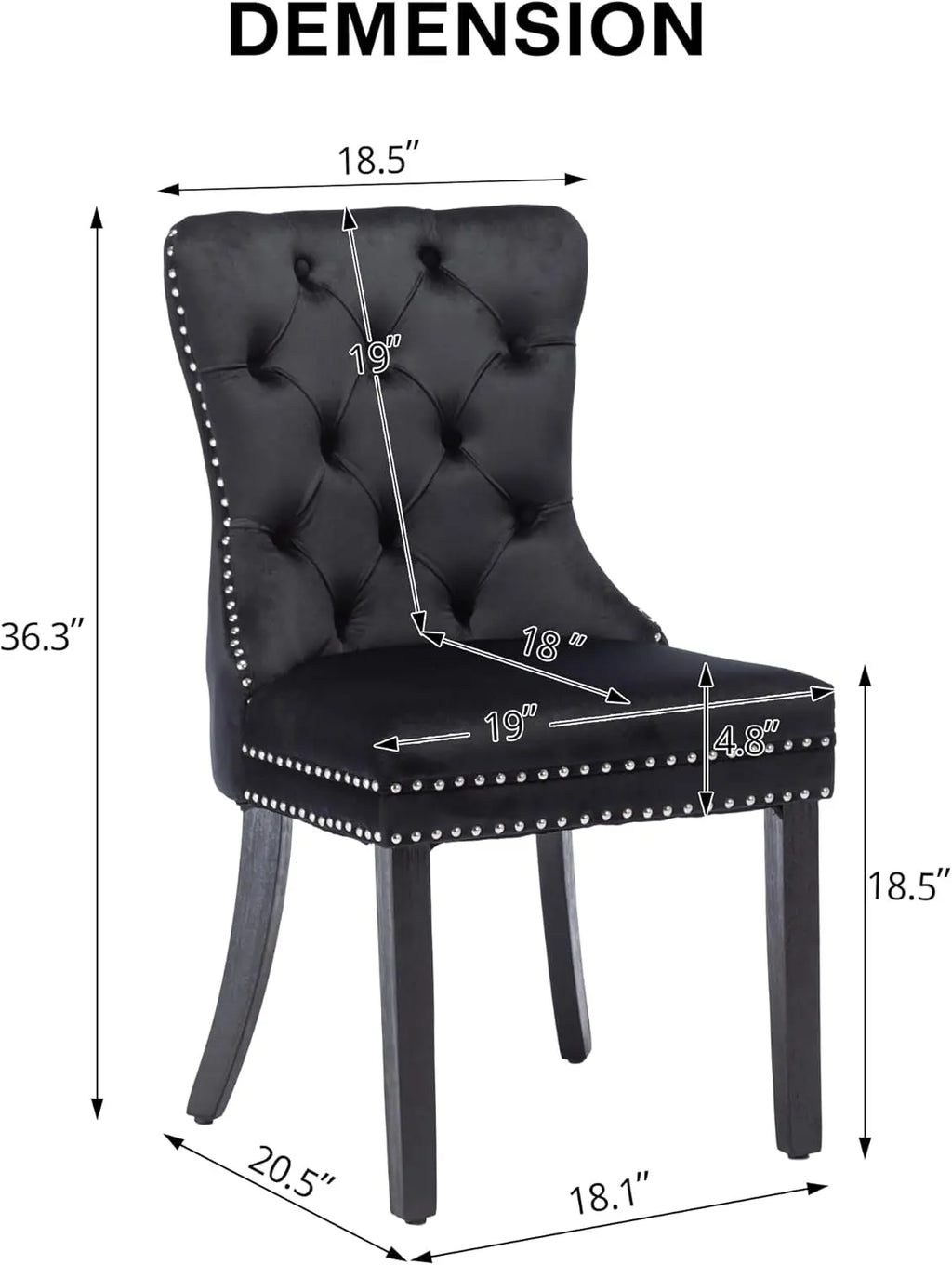 Velvet Dining Chairs Set of 6, Upholstered High-end Tufted Dining Room Chair with Nailhead Back Ring Pull Trim Solid Wood Legs