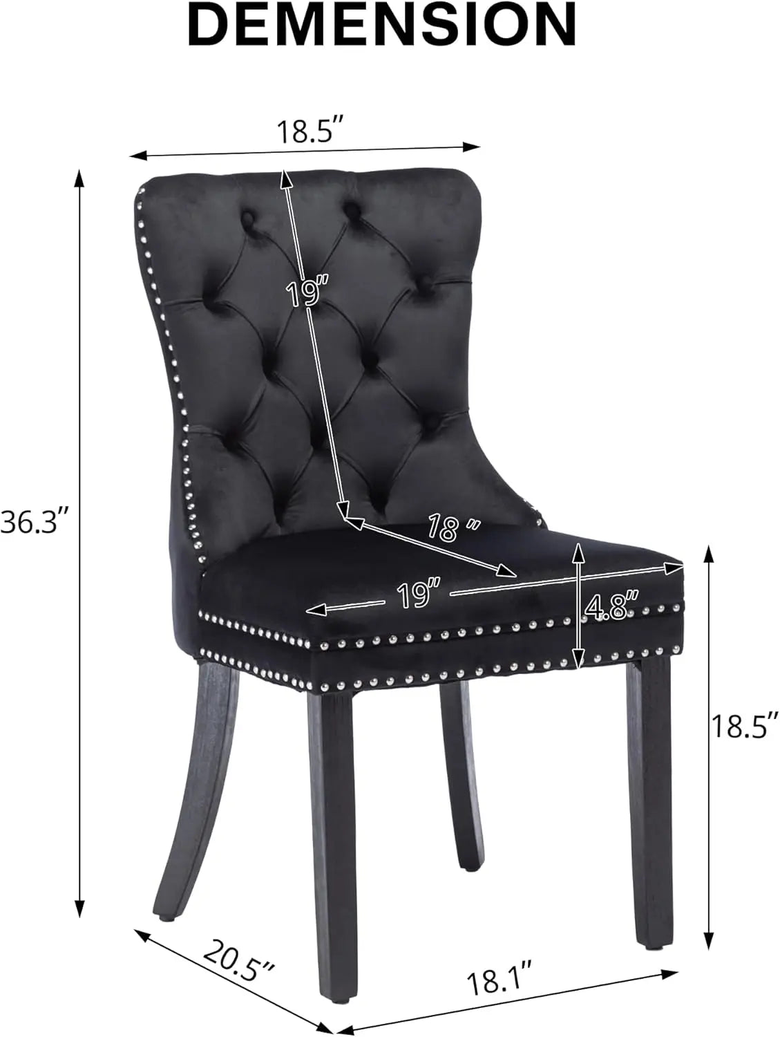 Velvet Dining Chairs Set of 6, Upholstered High-end Tufted Dining Room Chair with Nailhead Back Ring Pull Trim Solid Wood Legs