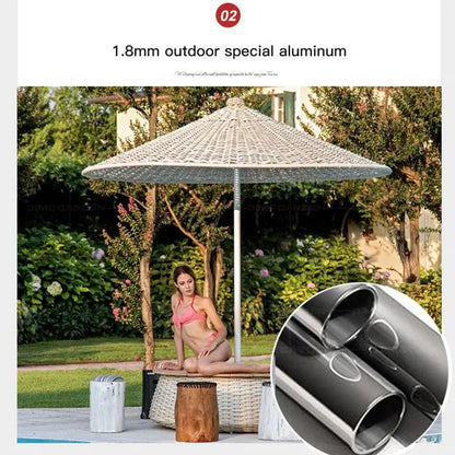 Sun Umbrella To Cover The Outdoor Courtyard Bali Open-Air Rattan Hotel Beach Villa Sun Umbrella Stable Marble Cylindrical Base