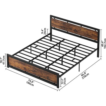 California King Bed Frame with Headboard and Footboard, Metal Strong Supports, Easy Assembly, Noise-Free, No Box Spring Needed