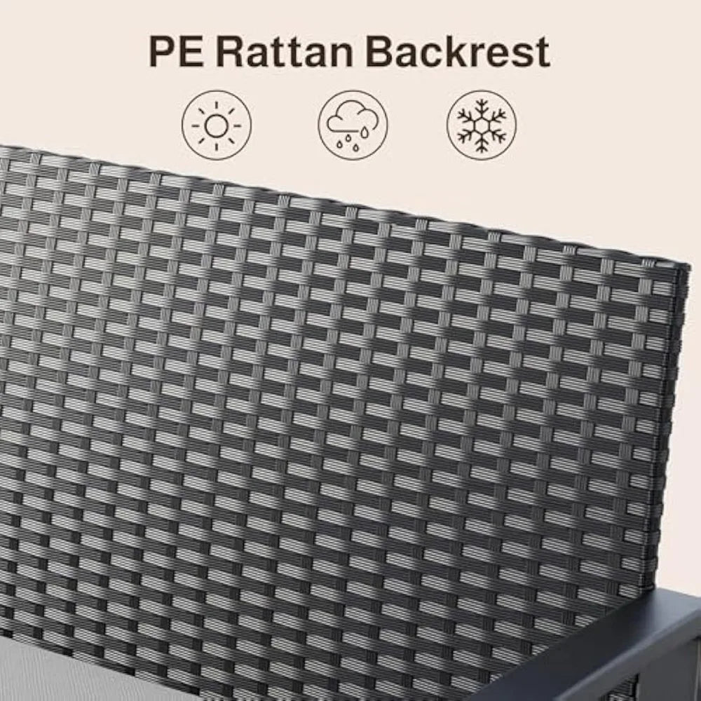 4 Piece Outdoor Patio Furniture Set, Wicker Patio Furniture with Glass Coffee Table, Rocking Wicker Bistro Set, for Backyard