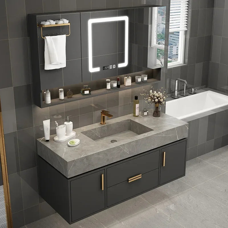 Light Luxury Rock Board Bathroom Cabinets Simple Modern Washbasin Smart Mirror Cabinet Bathroom Toilet Table Vanity Furniture - LUXHOME