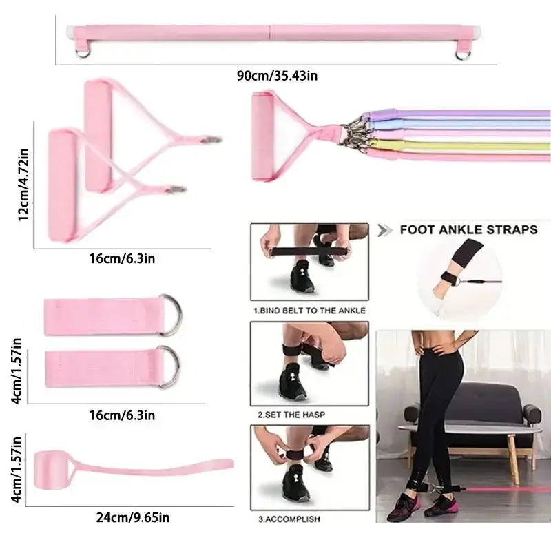 Multi Functional Tension Rope Fitness Stretcher for Household Abdominal Stretching Training, Tension Rope Pilates Stick Set