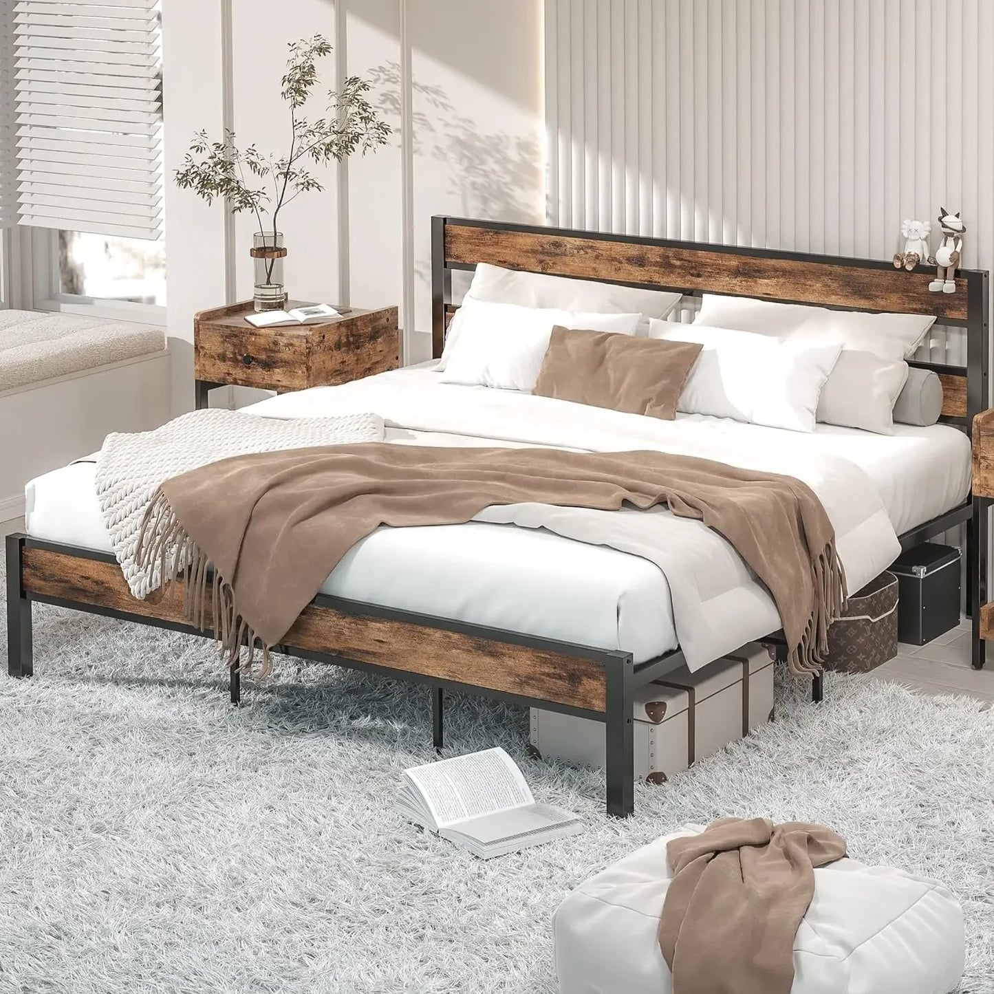 LIKIMIO California King Bed Frame wtih Headboard, Easy Assembly, Noise-Free, No Box Spring Needed, Heavy Strong Metal Support