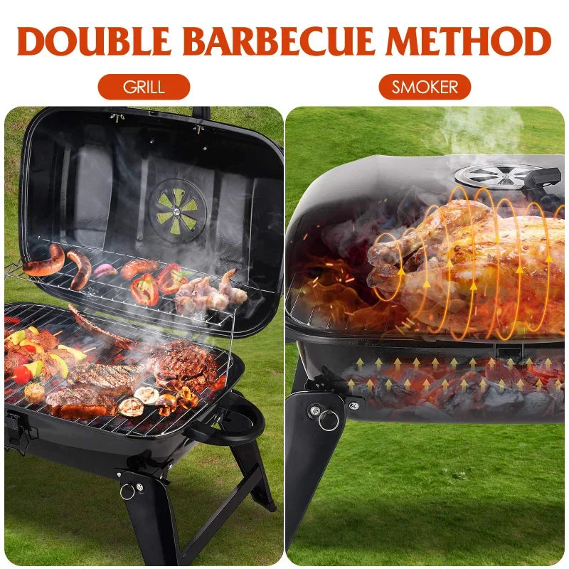 18 Inch Charcoal BBQ Grill Portable Small Grills Smokers Folding Tabletop Grills, for Camping Patio Backyard  Outdoor Cooking