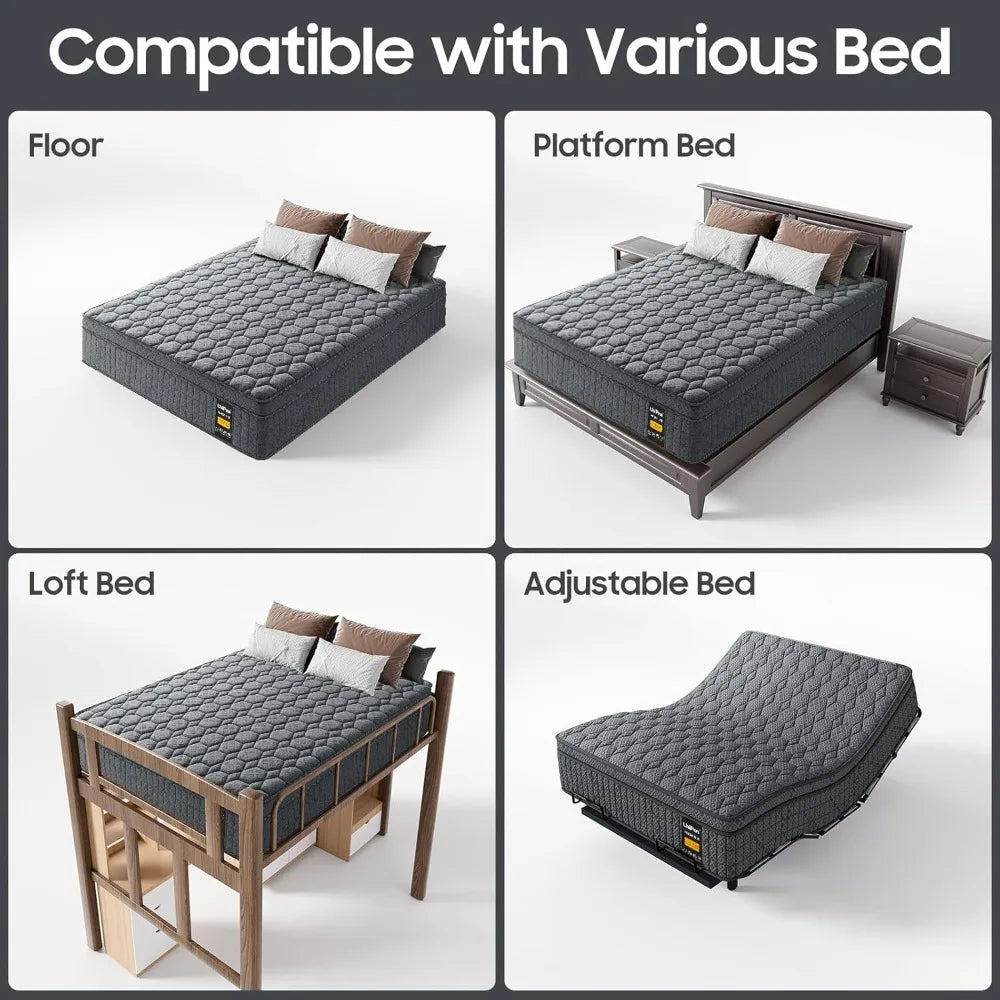 Queen 12” Hybrid Mattress with Extra Back, Lumbar, Hip Support for Pressure Relief (Fiberglass Free)