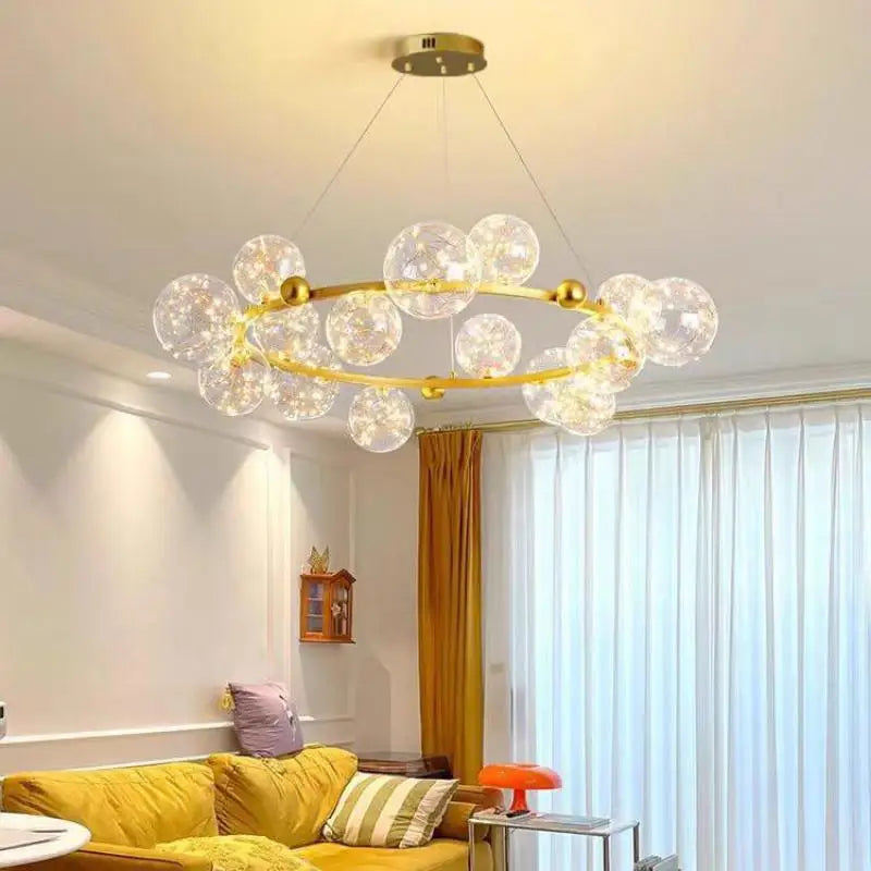 Nordic Ring Led Pendant Lamp Romantic Star Chandelier Round Long Glass Ball Hanging Light Dining Table Above Starry Sky Lights