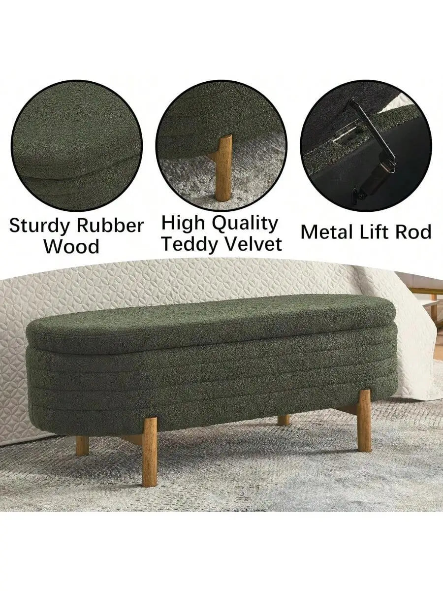 Teddy Velvet Oval Bedroom Storage Stool Decorated and Soft Skin Friendly Teddy Fabric Suitable for Entrance Benches Livi