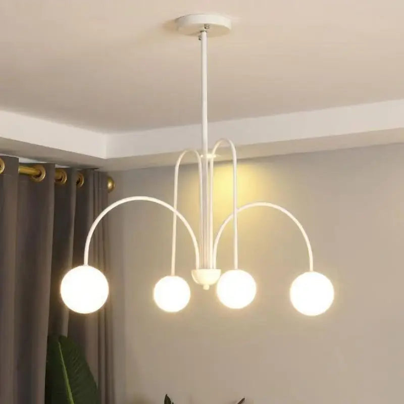 Nordic Iron Bending Glass Ball Living Room Light Simple Fashion Dining Room Chandelier Room Decoration Interior Lighting Lamps