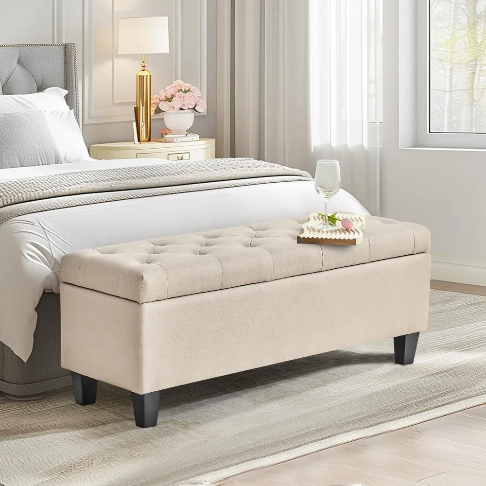 Storage Ottoman Bench,End of Bed Storage Bench, Bedroom Bench with Storage, Load up to 300 LBS, Tufted Storage Bench for Bedroom