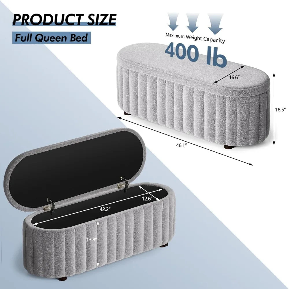 Storage Ottoman Bench Upholstered Bench & Ottoman with Larger Storage Space Bed Bench with Safety Hinge End of Bed Storage