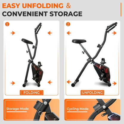 Bike, Foldable Fitness Bike Machine, Upright Indoor Cycling Bike, Magnetic X-Bike with 10-Level Adjustable Resistance f