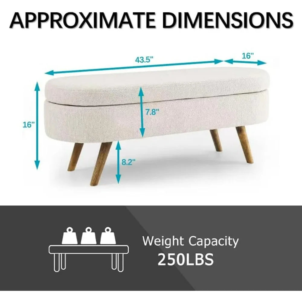 Storage Bench 43.5" Linen Fabric Upholstered Entryway Bench with Solid Wood Legs Ottoman Indoor Bench for Living Room