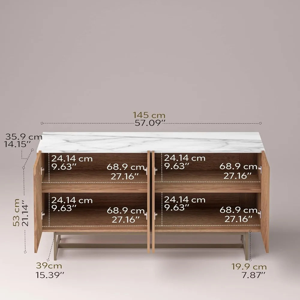 Mid Century Modern TV Stand for TVs up to 65", Herringbone Sideboard Buffet Cabinet Credenza, Marble Top Media Console