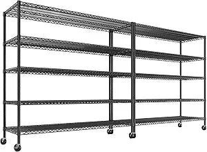 55.5''W Storage Shelves 3200LBS Wire Shelving Unit with Wheels 85.7" H Heavy Duty Shelving Rack 5-Tier Adjustable Storage Rack