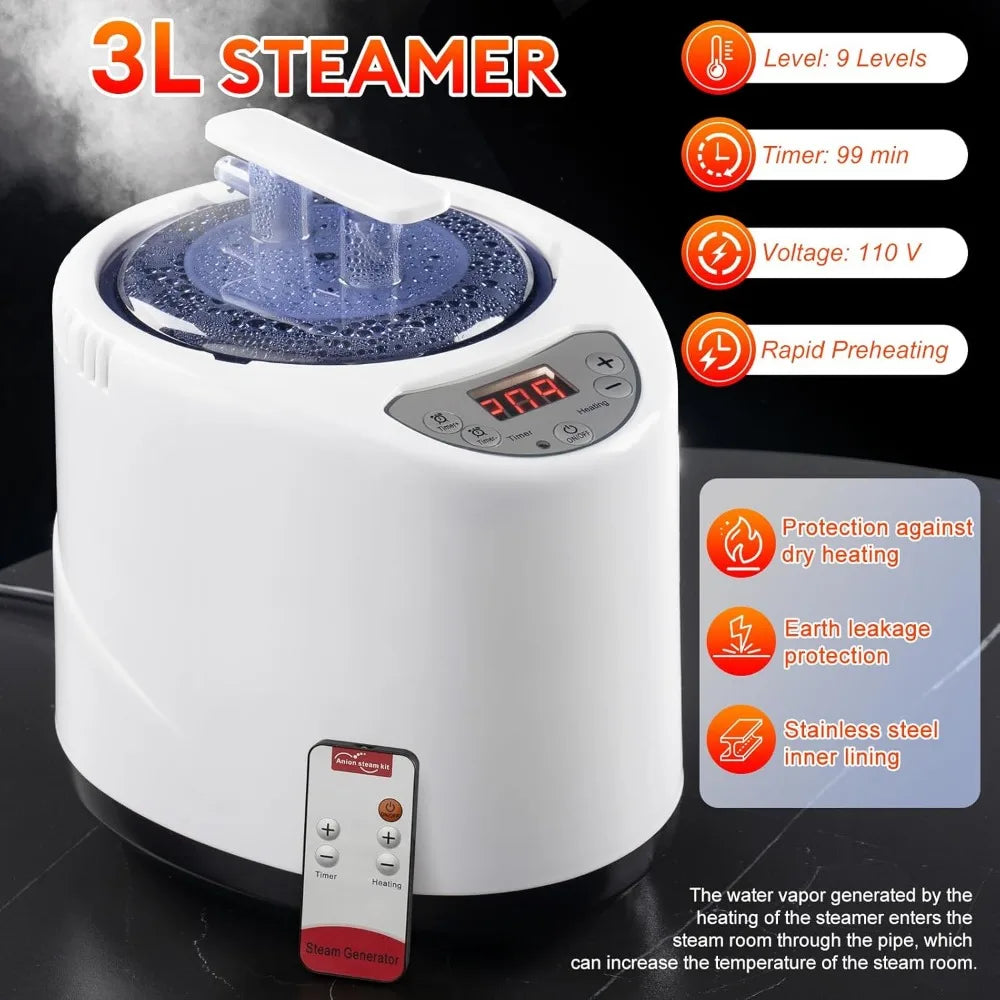 Sauna Box, Portable Steam Sauna, Portable Sauna for Home, Sauna Tent with 3L Steamer, 9 Levels, 2.6’ x 2.6’ x 5.9’