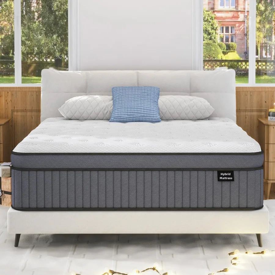 Queen Hybrid 14”H Firm Mattress in A Box with Gel Memory Foam and Pocket Springs Zone Pressure Relief