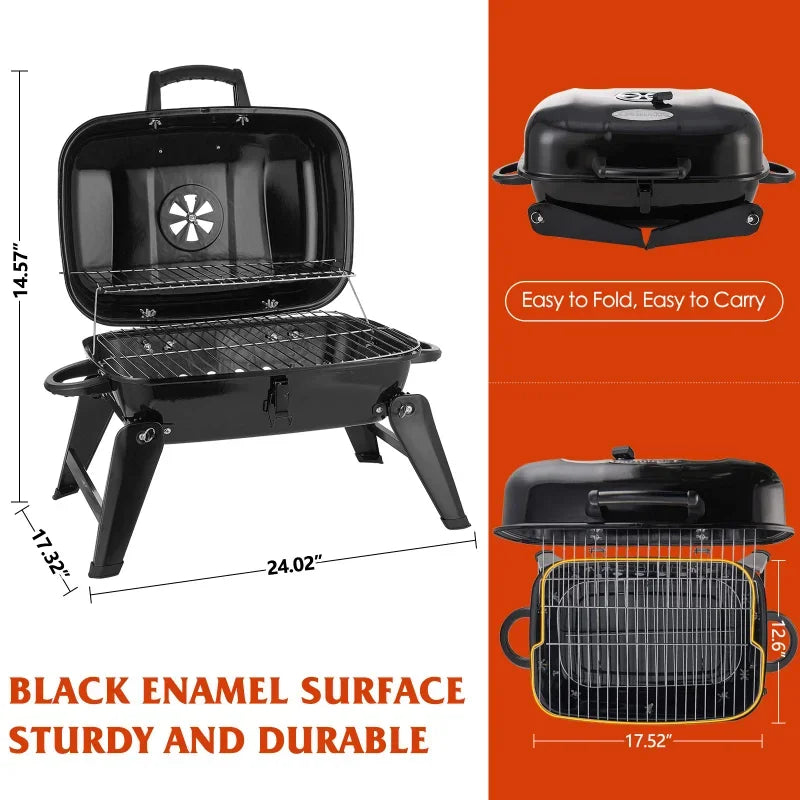 18 Inch Charcoal BBQ Grill Portable Small Grills Smokers Folding Tabletop Grills, for Camping Patio Backyard  Outdoor Cooking