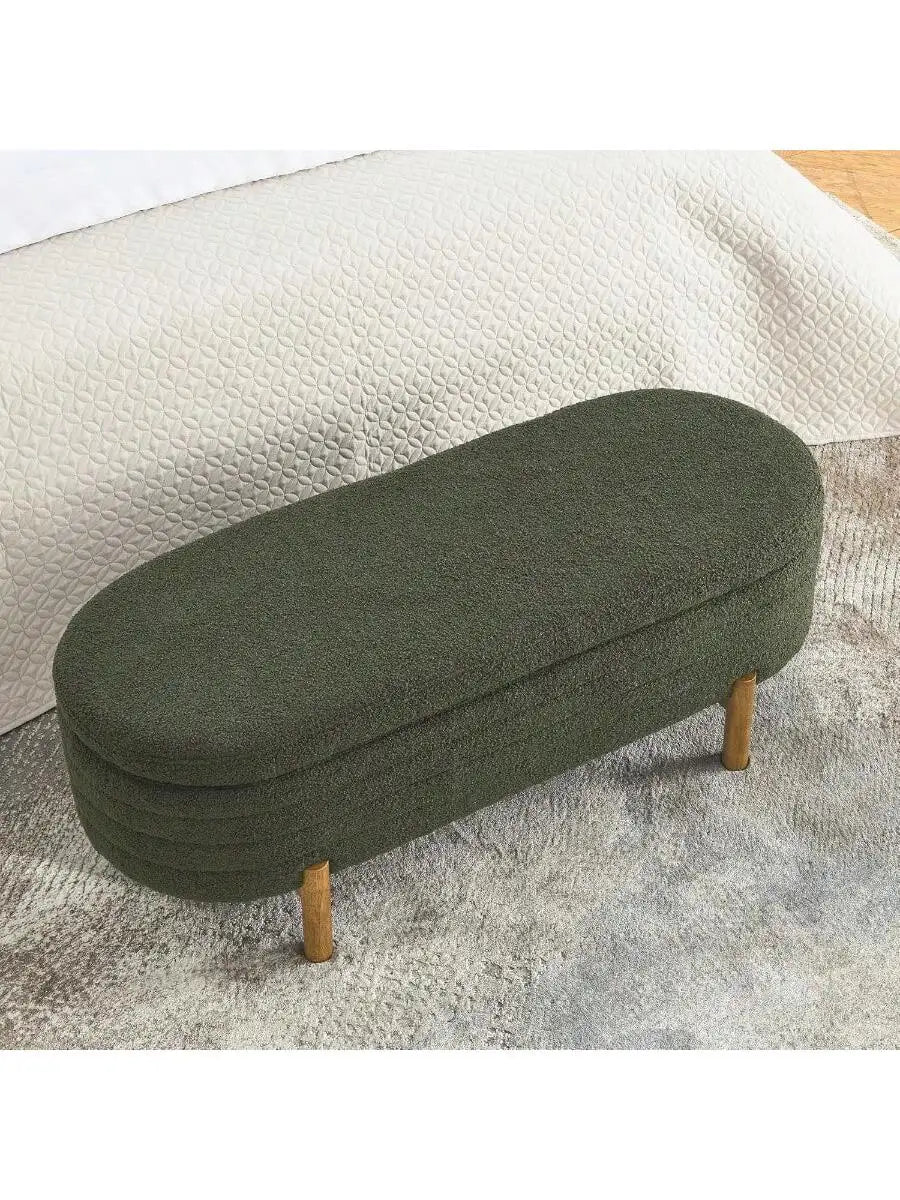 Teddy Velvet Oval Bedroom Storage Stool Decorated and Soft Skin Friendly Teddy Fabric Suitable for Entrance Benches Livi