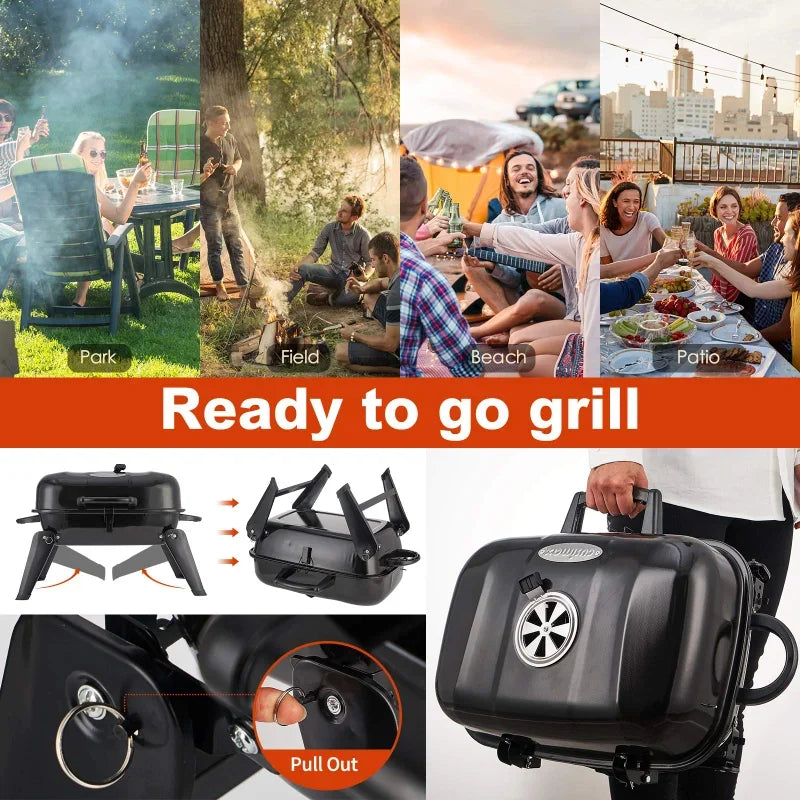 18 Inch Charcoal BBQ Grill Portable Small Grills Smokers Folding Tabletop Grills, for Camping Patio Backyard  Outdoor Cooking