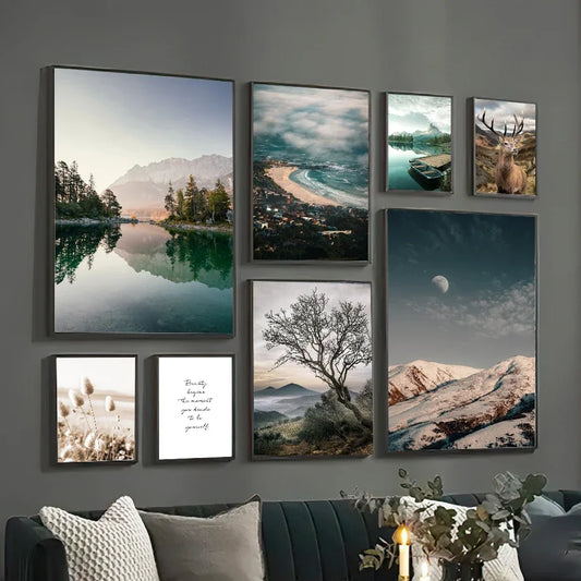 Nature Landscape Picture Wall Art Silk Painting Nordic  Modern Scenery Art Home Decor Poster and Print for Living Room Design