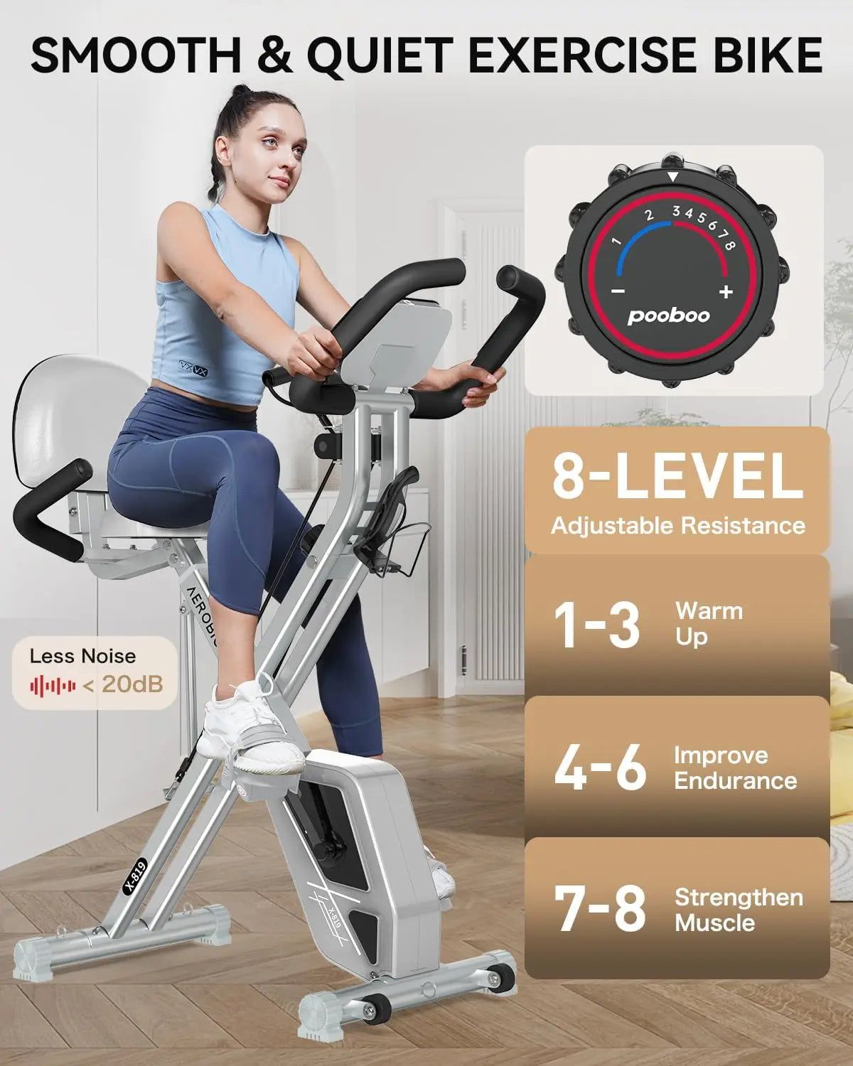 Folding Exercise Bike, Foldable Fitness Stationary Bike Machine, Upright Indoor Cycling Bike,