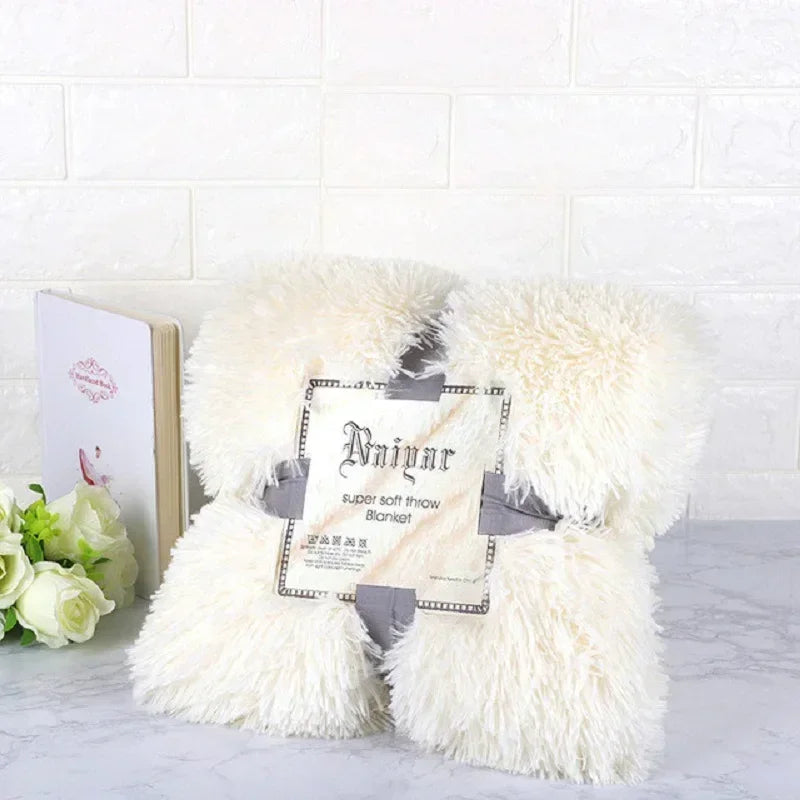 Super Soft Warm Fur Blanket Fluffy Shaggy Sofa Blankets Bed Bedspread Beige White Warm Bedding Sheet Cozy Blanket