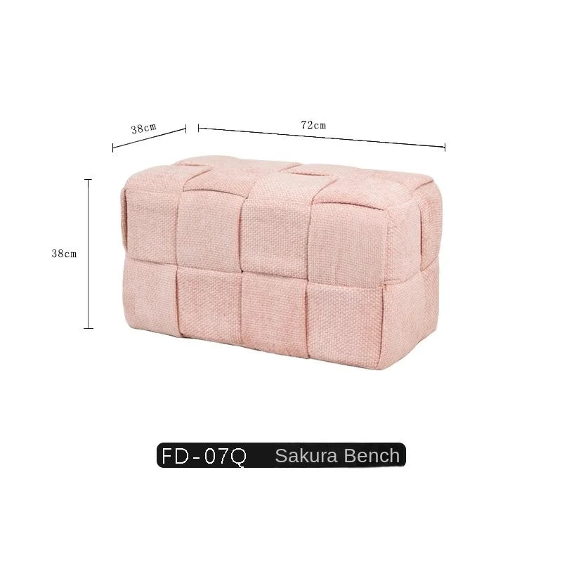 MOMO Chenille Mesh Red Woven Bench Short Stool Shoe Changing Stool Living Room Sofa Stool Household Small Stools